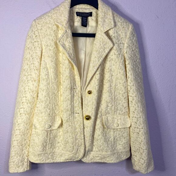 Dialogue Women Off White Eyelet Lace Two Button Blazer Size M - Picture 4 of 8